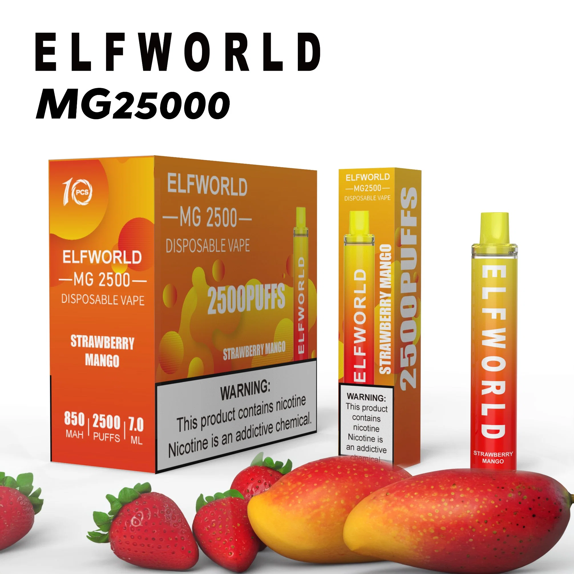 Elfworld Disposable Vape Pen mg 2500 Puffs Crystal transparent Vape 20mg Grande Puffs Custom Vape Atacado Vape caneta descartável Electronic Cigarro