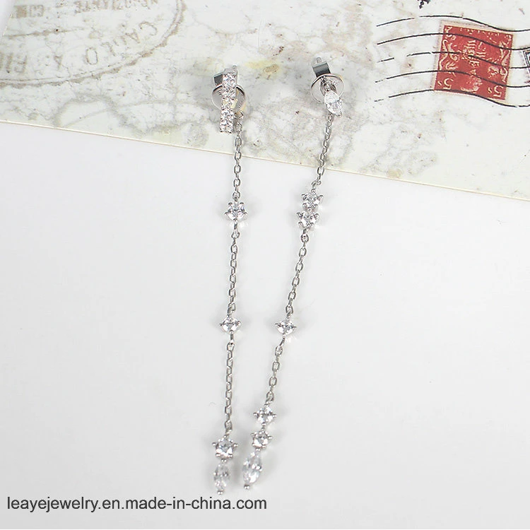 Fashion 925 Silver Jewelry Strip Long Earrings Jewelry for Ladies