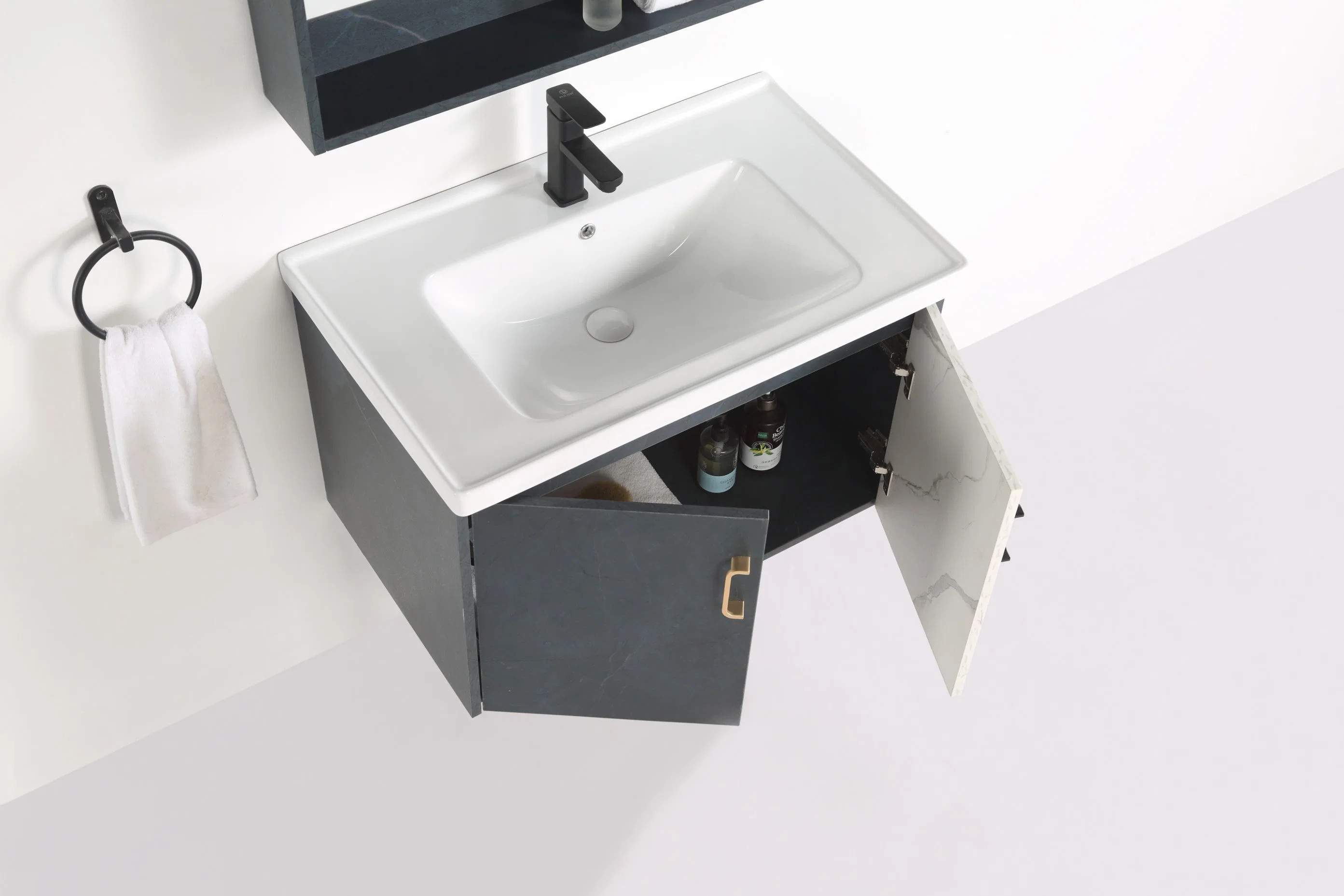 Sanitary Ware Light Luxury Bathroom Cabinet Blue Color Wooden Furniture Vanity Ceramic Basin Sink Equipment