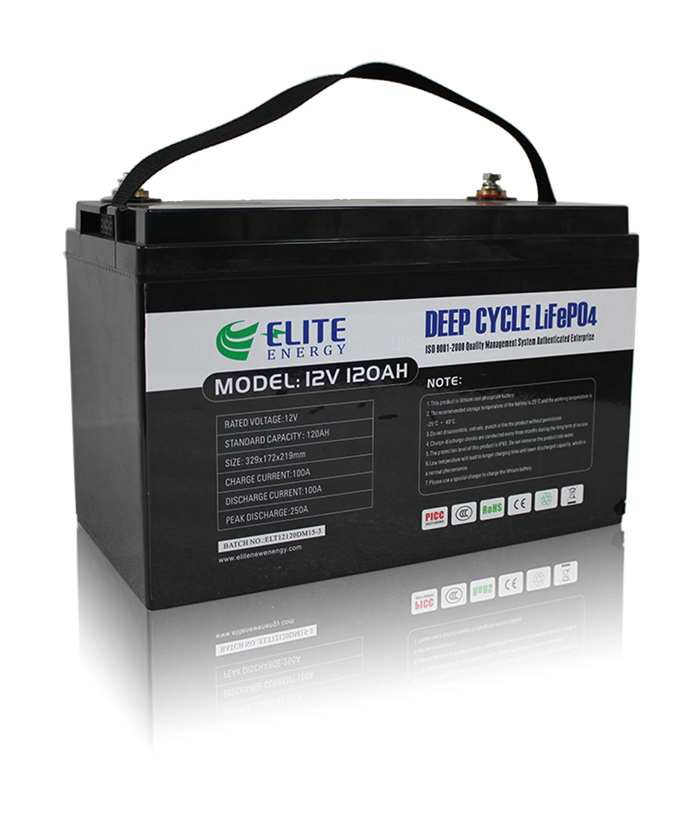 Elite de ciclo profundo RV LiFePO4 litio Hierro 12V 120ah BMS Fuente de alimentación de ion litio con batería incorporada con MSDS Un38,3 UL Aprobación CE RoHS