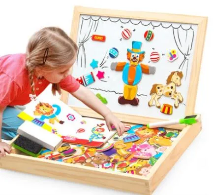 Figura / Animais / veículo / Circus Drawing Board 5 estilos Madeira magnético Puzzle Brinquedo educativo