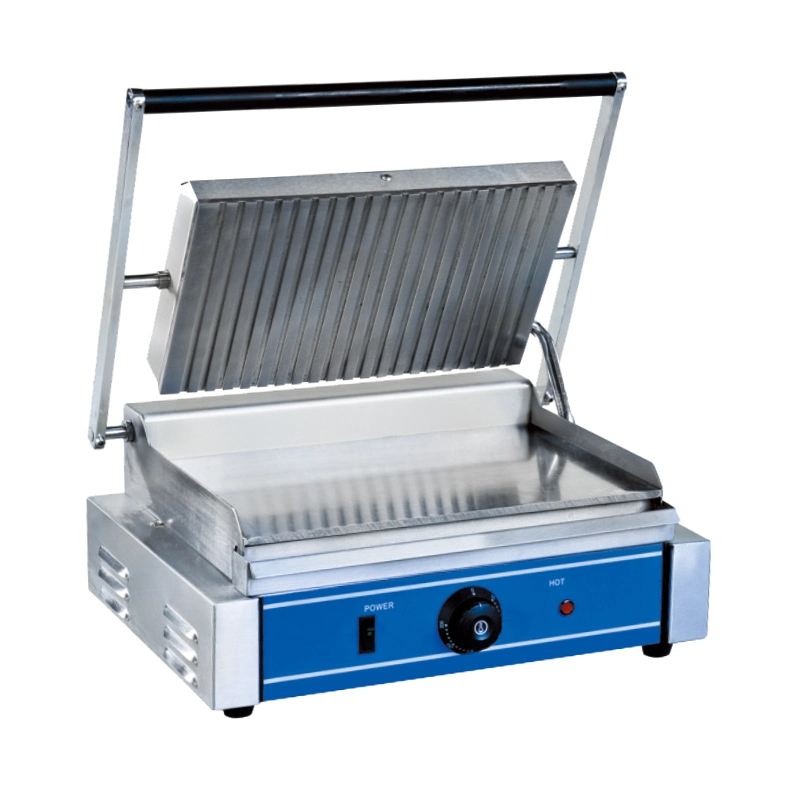 Single Plate Half Grooved Contact Panini Grill for Kitchen