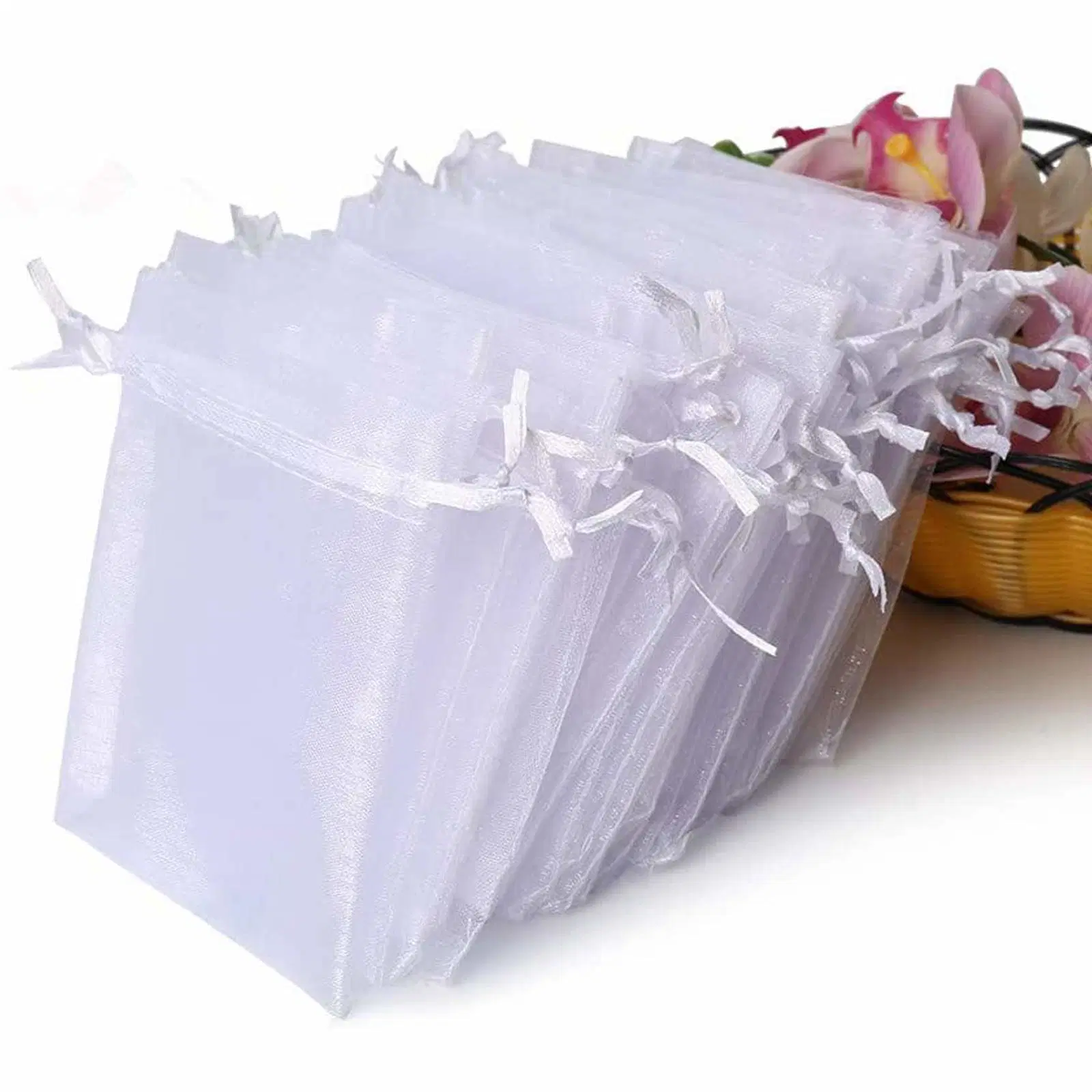 Premium Sheer Organza Bags, White Wedding Favor Bags with Drawstring, Jewelry Gift Bags for Party, Jewelry, Christmas, Festival, Bathroom Soaps, Makeup Organza