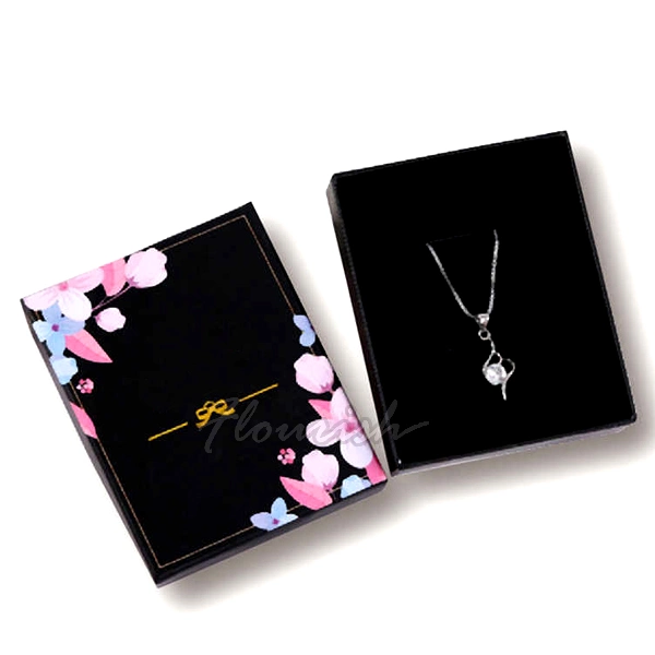 Chinese Element Lovely Flower Printed Fancy Art Paper Cardboard Jewelry Gift Packaging Box with Black Velvet Insert