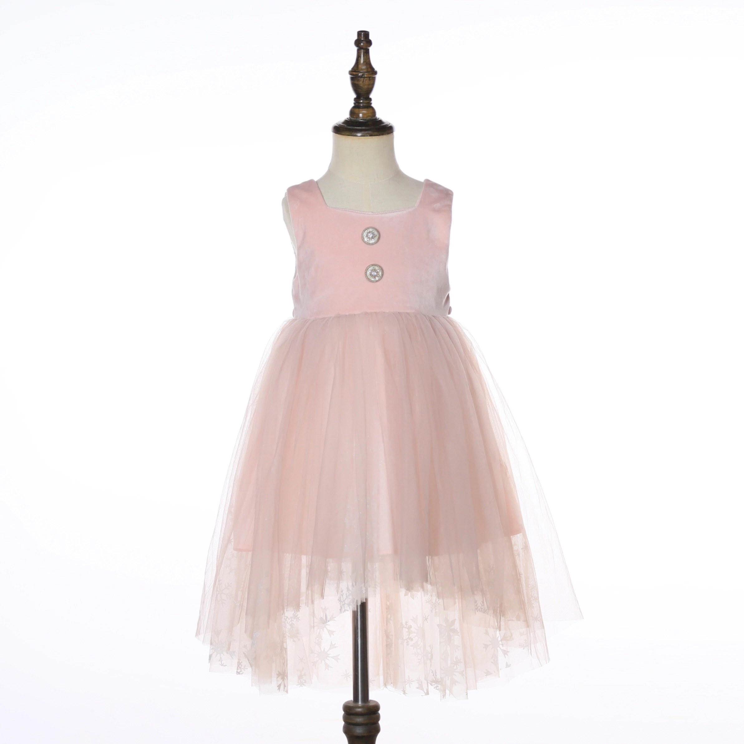 Factory Flower Girl Party Snow Flakes Sleeveless Suede Velvet High Low Tulles Dress