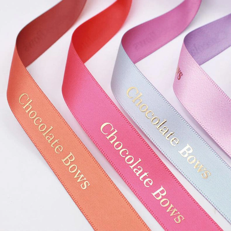 1 Inch Width Foil Silver Grosgrain Printed Gold Satin Ribbons with Custom Logo for Packing Decoration