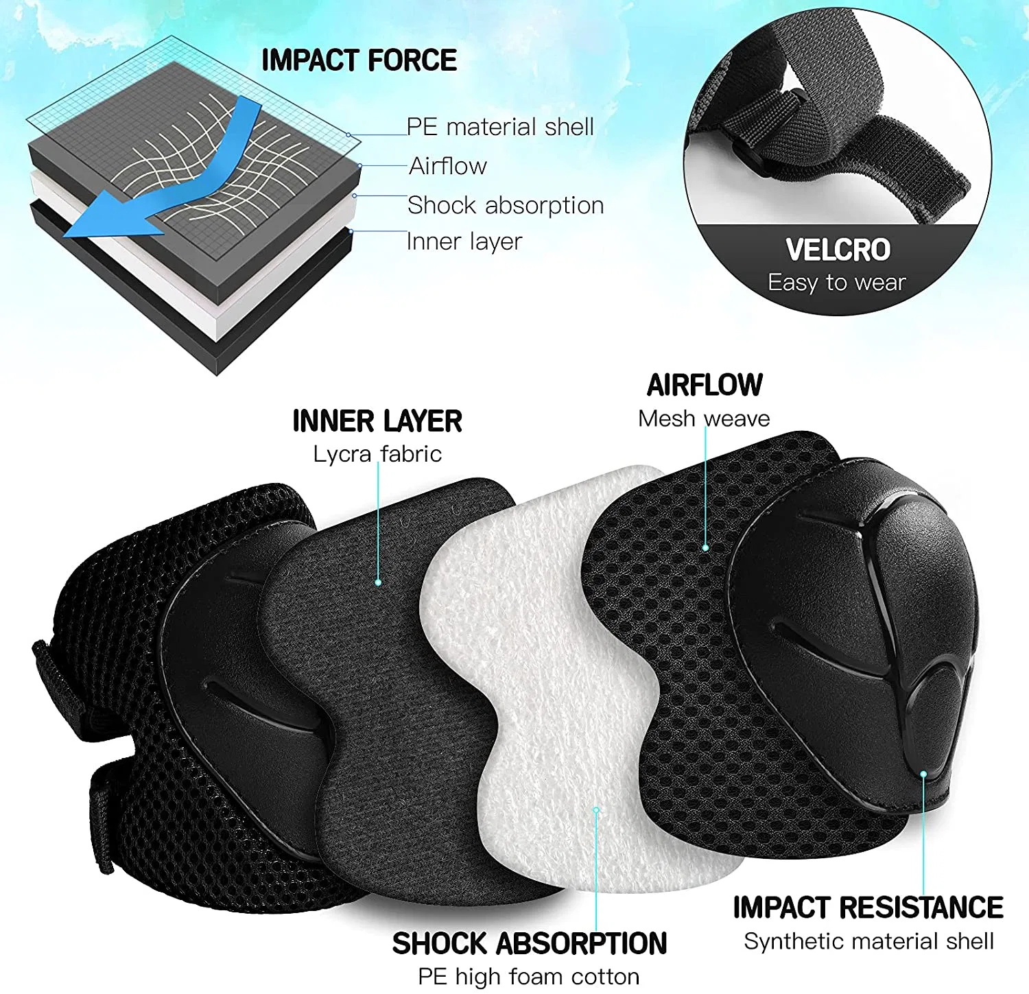 6PCS/Set Elbow Knee Pads Wrist Guard Protective Gear