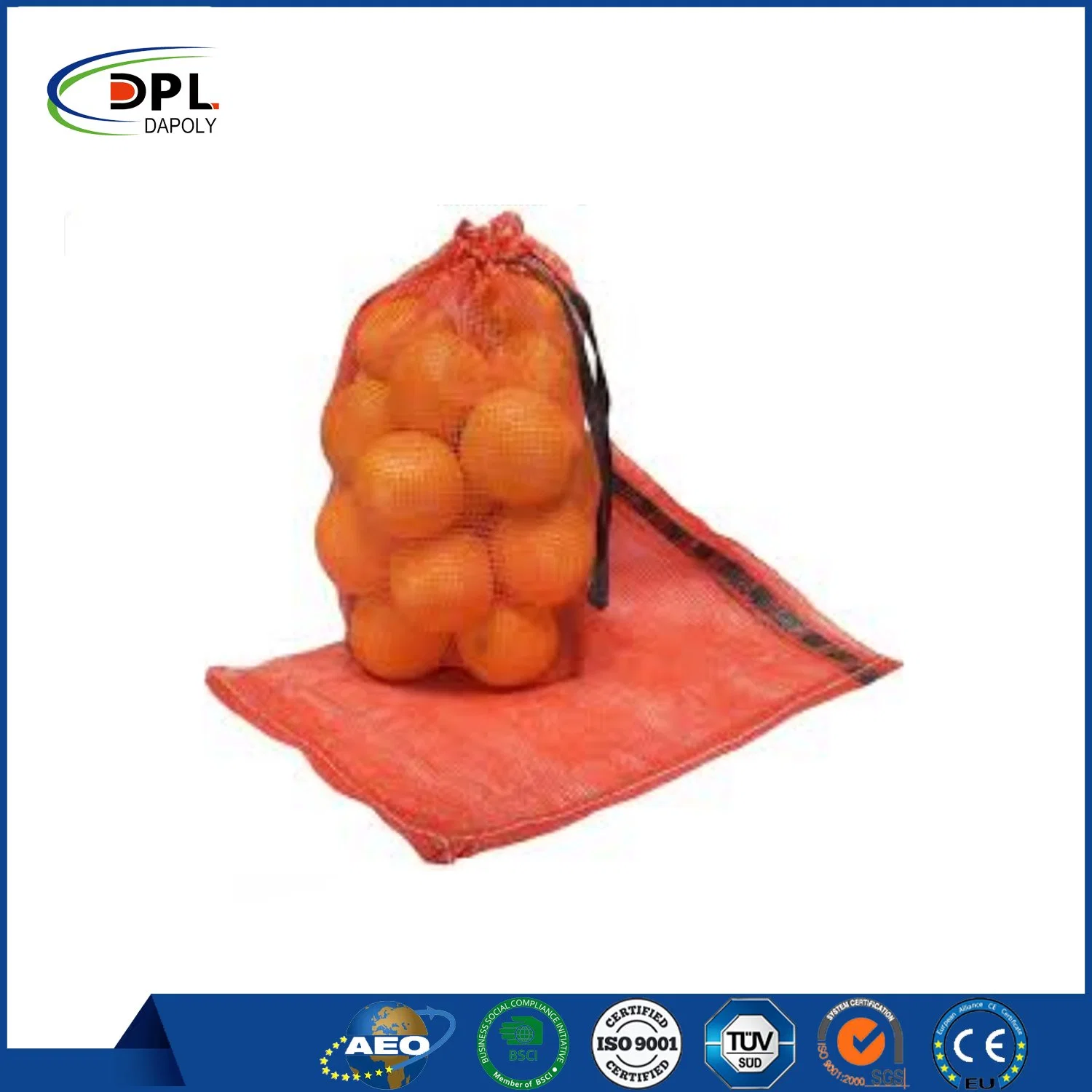 Les légumes sac de pommes de terre de l'oignon de bois de chauffage d'emballage PP Leno sacs de la maille avec cordon
