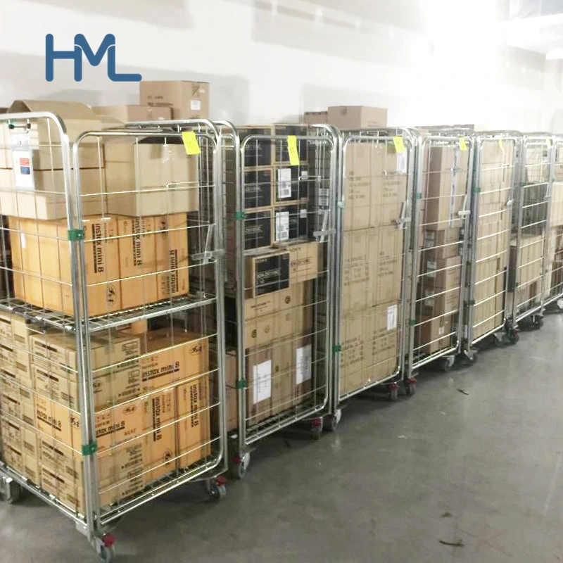 500kg Huameilong Warehouse Cargo Storage Collapsible Security Wire Mesh Trolley