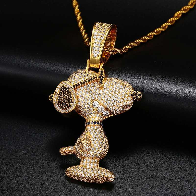 Iced out Jewelry Men's Bling Bling Silver Gold Pave Zircon Dog Pendant Necklaces