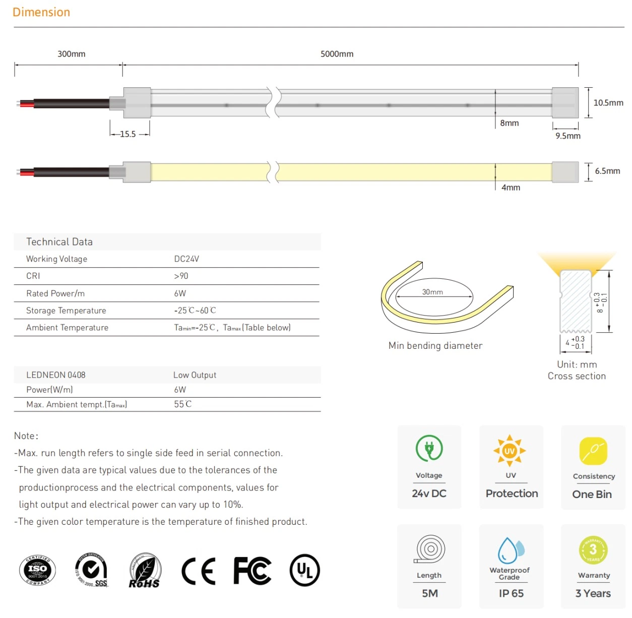 LED de luz indicador de neón tira de neón LED flexible de 220 voltios Iluminación de silicona