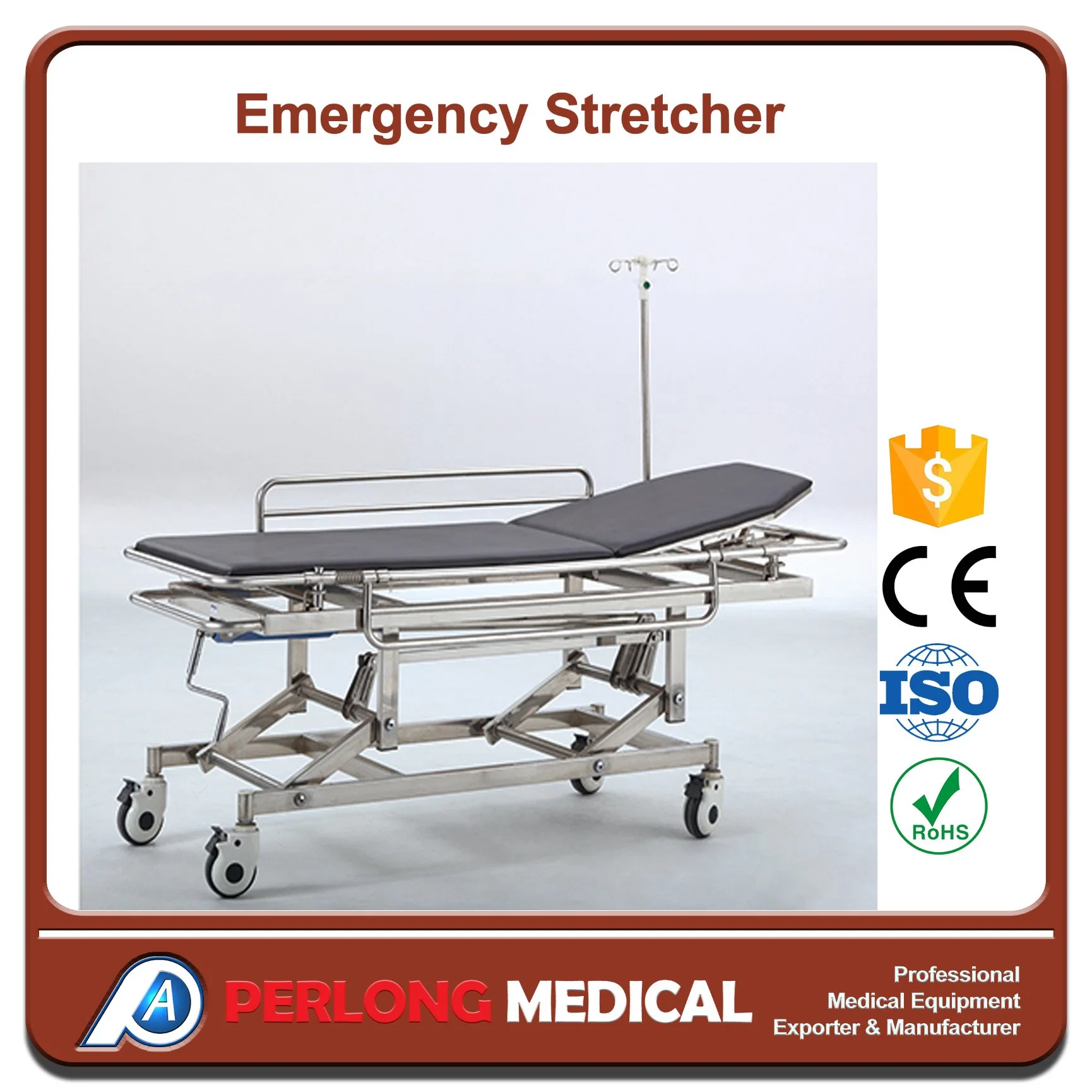 Nueva llegada Stretcher de emergencia de acero inoxidable he-5