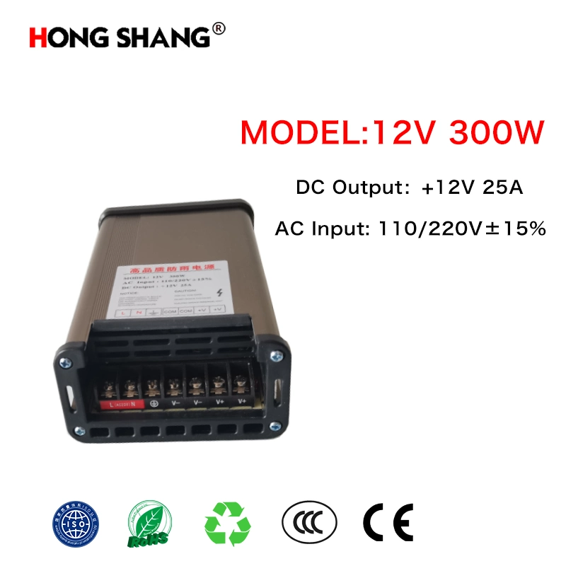 Outdoor 12V 25A Rainproof Adapter AC 110/220V Switching Power Supply