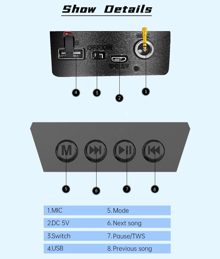 Portable Zqs1431 Parte exterior Karaoke Wireless Bluetooth 4 polegadas de alto-falante