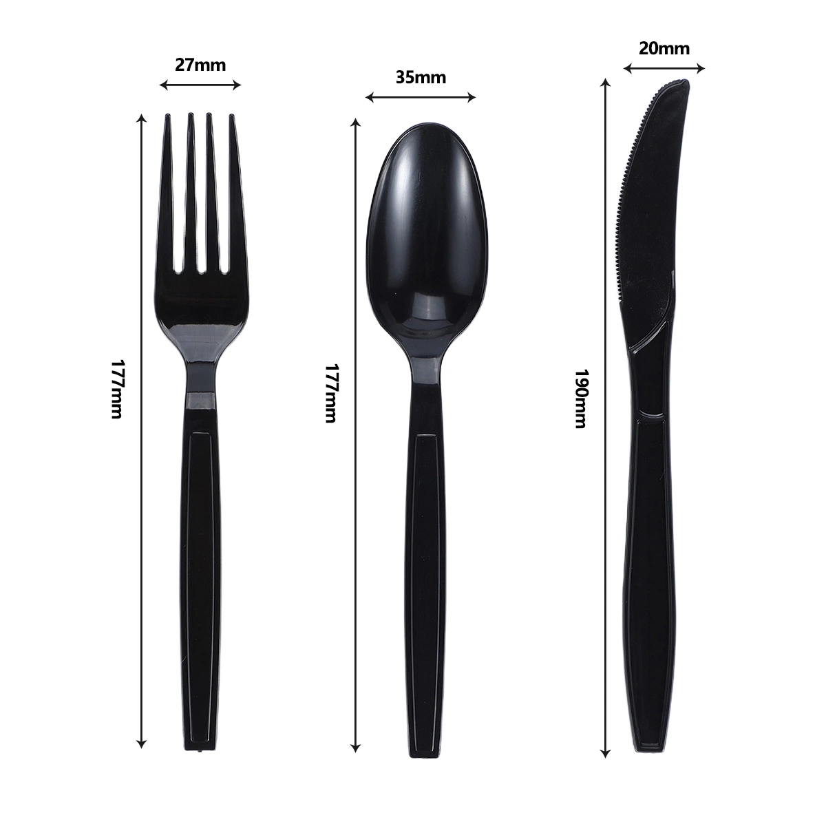 Disposable PS Knife Fork Spoon and Napkin in 1 Poly Bag Black Color Plastic Cutlery Set