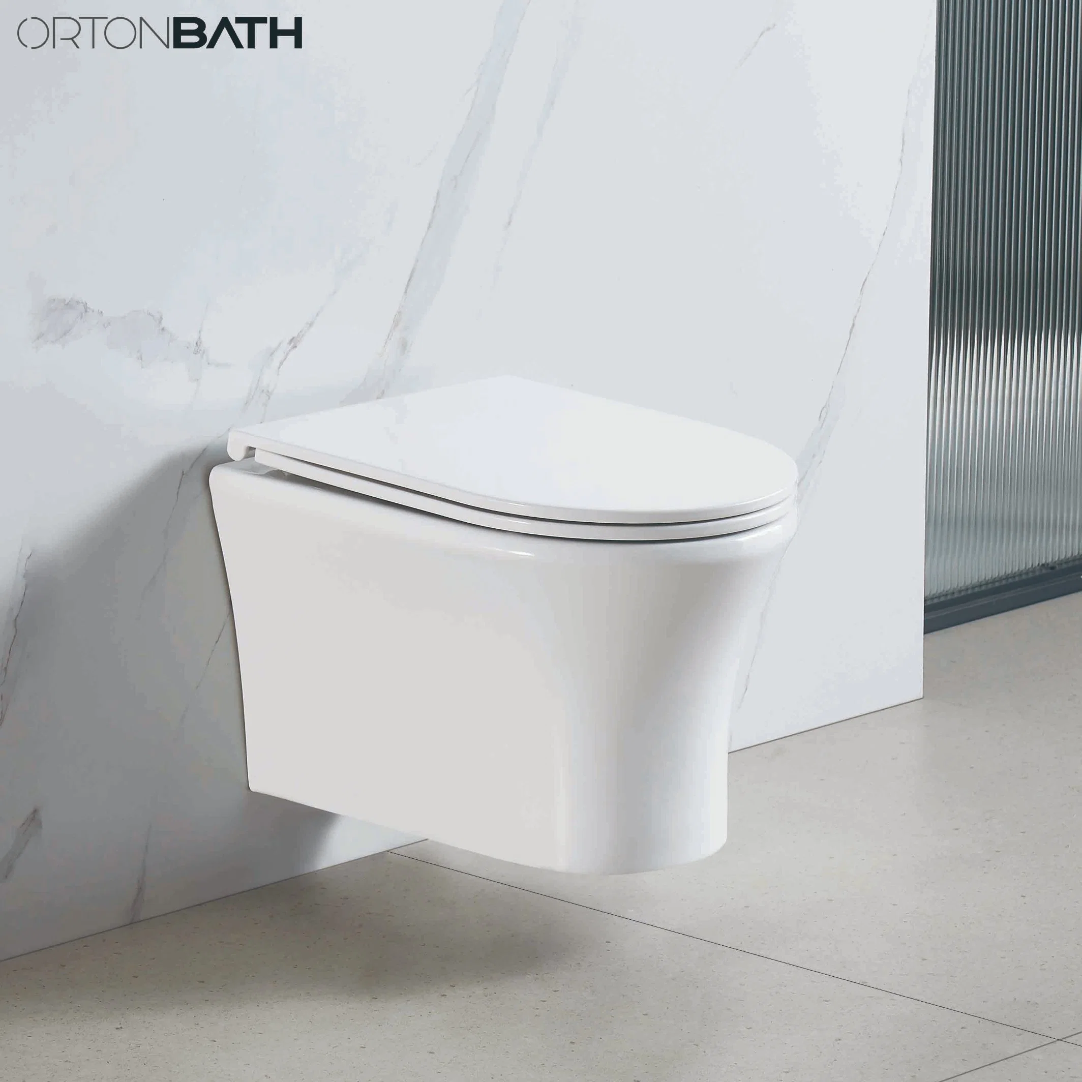 Ortonbath Badezimmer Sanitärkeramik Wandmontage Verdeckte Zisterne Verlängerte Toilettenschüssel Dual-Flush Keramik Wand hing WC WC mit WC-Sitzbezug