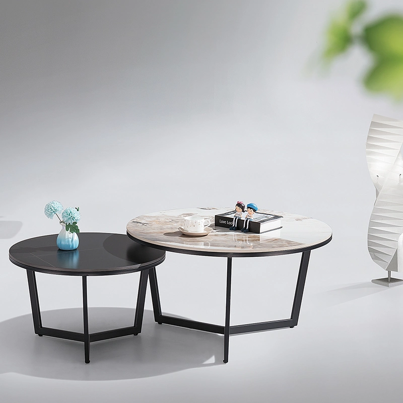 Modern Simple Decorative Living Room Home Furniture Set Nesting Marble Tea Table Top Round Base Side Coffee Table