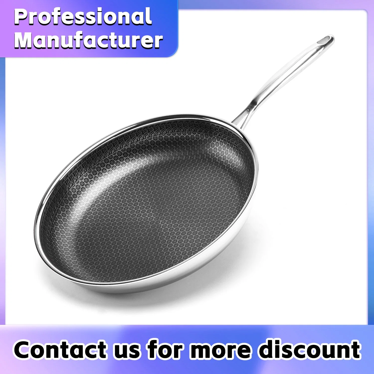 Modern Design Tri-Ply Stainless Steel Cookware Non Stick Honeycomb Coating 28cm Frying Pan