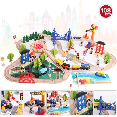 108PCS Beech Wood Children Educational Toy Wooden Track Set