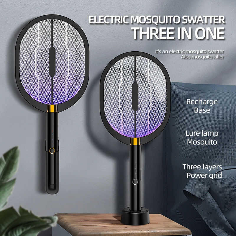 Electric Mosquito Swatter 3000V USB recargable raqueta mosquitos raqueta asesino con luz LED y malla de 3 capas (grande)