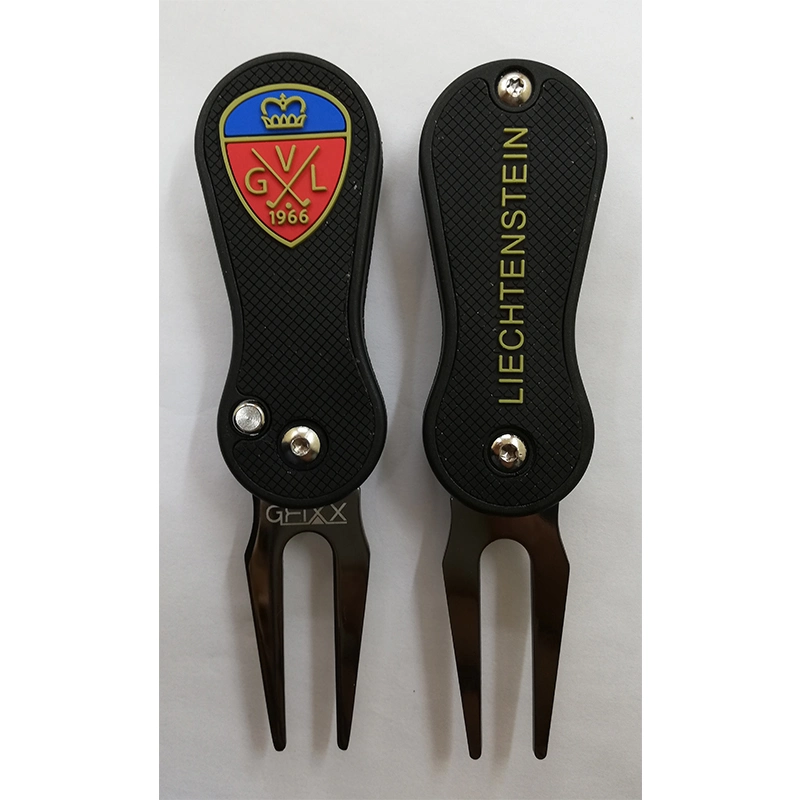 Metal Divot Tool with Customized Polymer Logo Golf Pitchfork