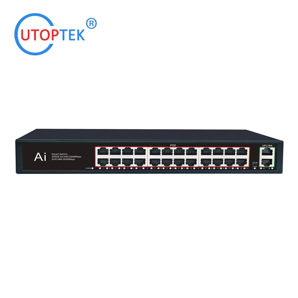 Commutateur PoE 10/100/1000m 24 ports + commutateur réseau 4 UTP + 4 ports SFP rapide Commutateur Ethernet commutateur PoE 24 ports