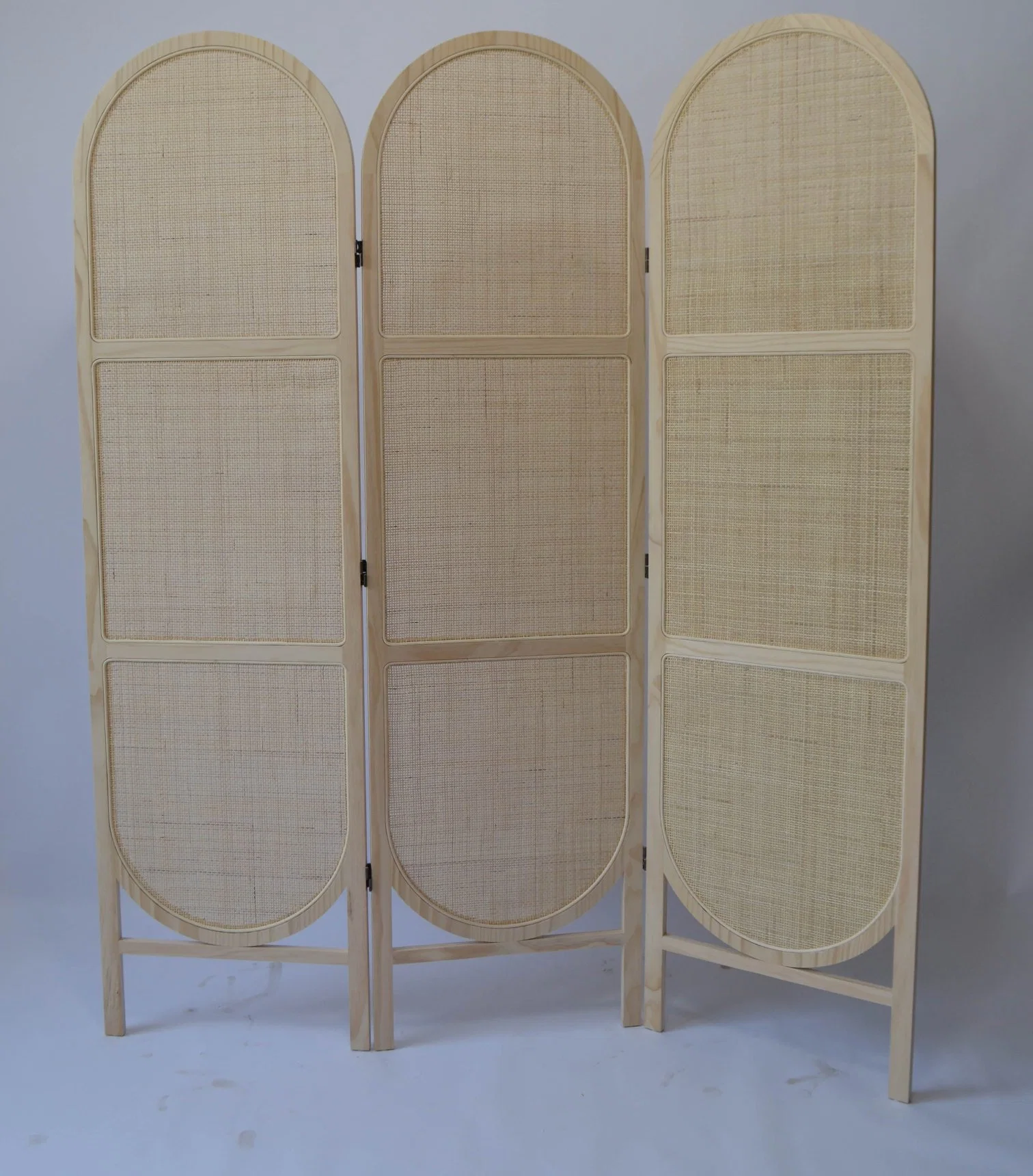 Wood Folding Screen with Rattan Woven Room Divider with 3 Panel