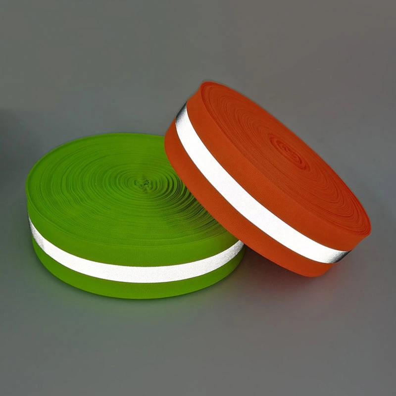 High Intensity Quality Fluorescent Green Printed Safety Nylon Strip Interwoven Elastic Strap