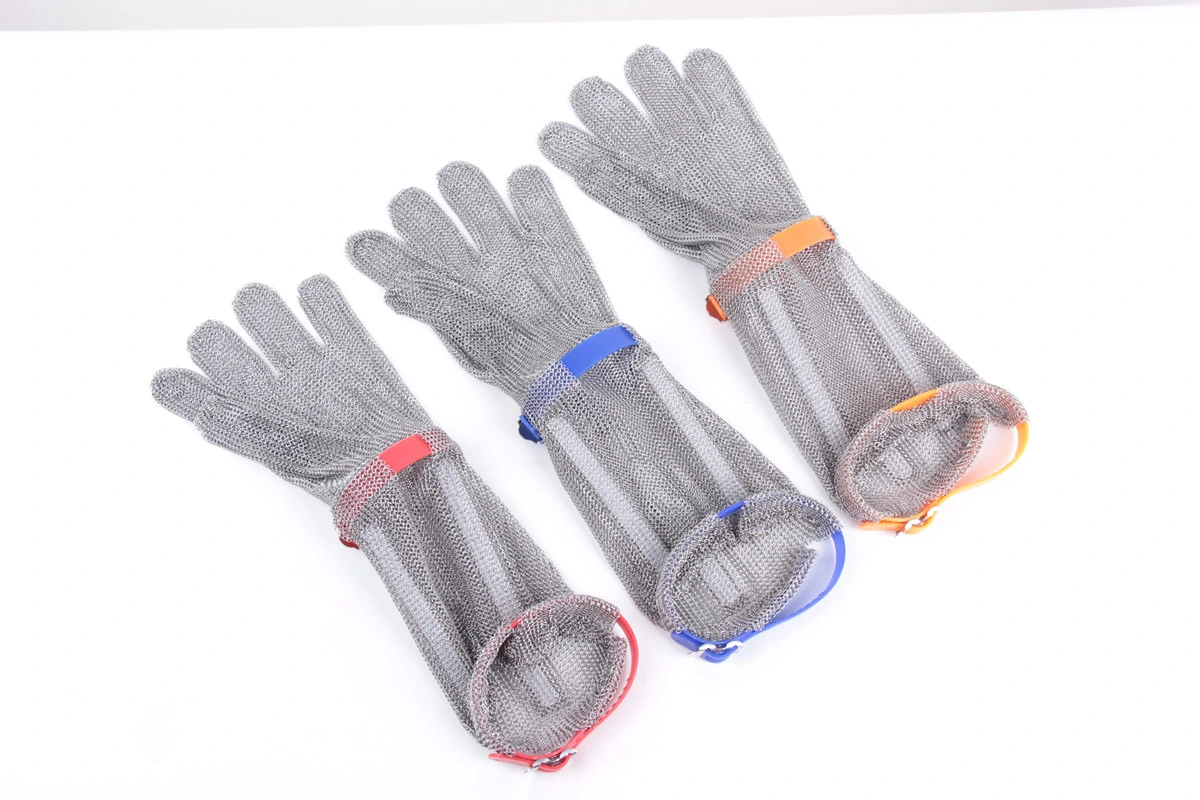 19cm Long Cuff Extended 316 Stainless Steel Metal Mesh Glove/Food Contact Safety I Steel Glove Chain Mail Fabric Cut Resistant Hand Protection Work Glove