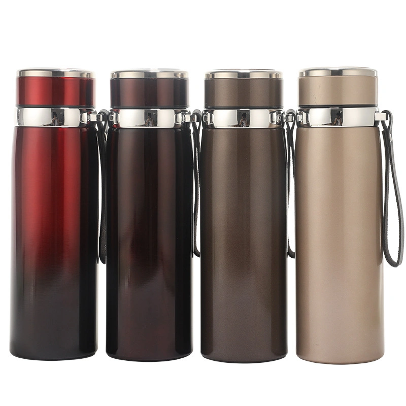 Custom Logo Thermos Vacuum Flask Outdoor Portable Rope Filter Insulated Stainless Steel Water Bottle