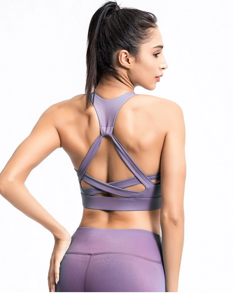 Vestuário de ioga para mulher secagem rápida recolher artigos desportivos à prova de choque parte inferior costas bonitas Sutiã de ioga
