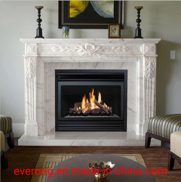 Popular Design Natural Stone Fireplace with White/Beige Marble