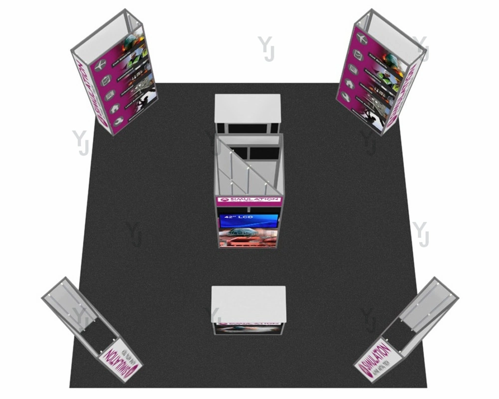 20ft X 20ft Custom Aluminium Extrusionsdisplay mit Center Tower, Eckarbeitsplätzen und Empfangszählern