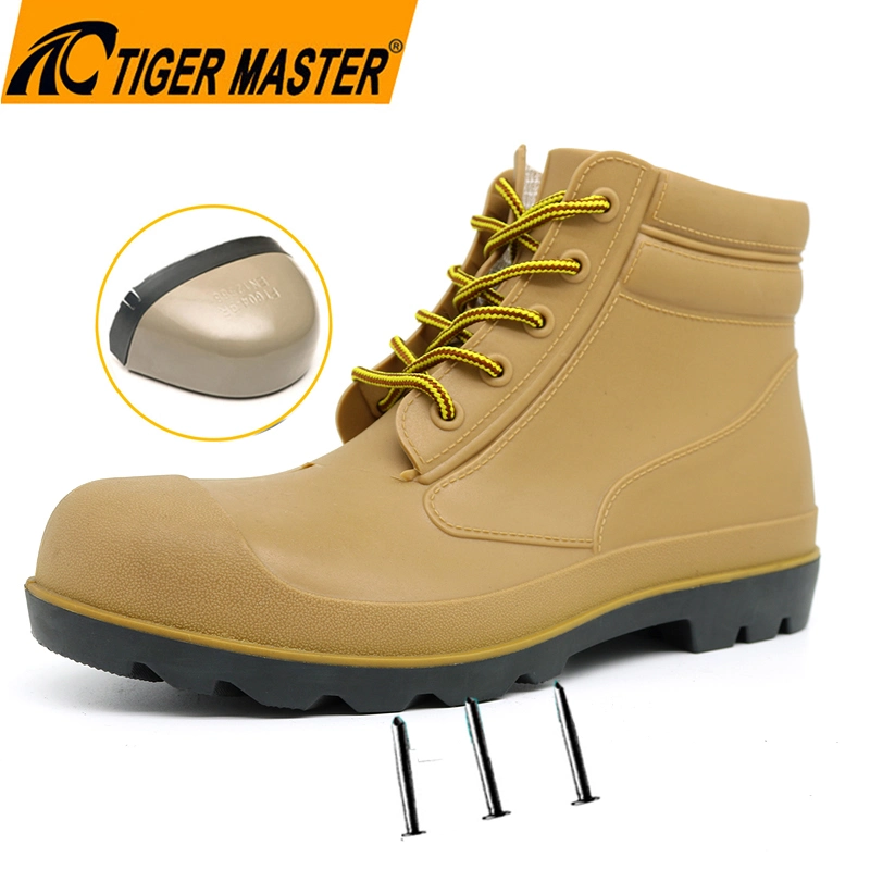 CE Verified Oil Acid Resistant Anti Slip Puncture Proof Steel Toe PVC Safety Shoes Waterproof
