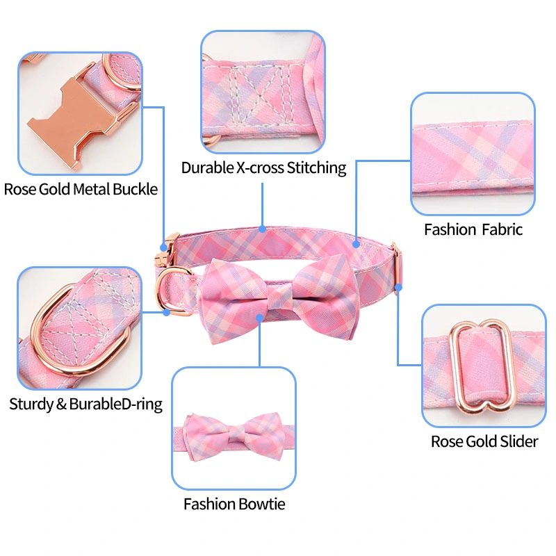 Personalized Luxury Rose Gold Metal Buckle Fashion Pet Bow Tie Dog Collar Dog Items Pets Accessories