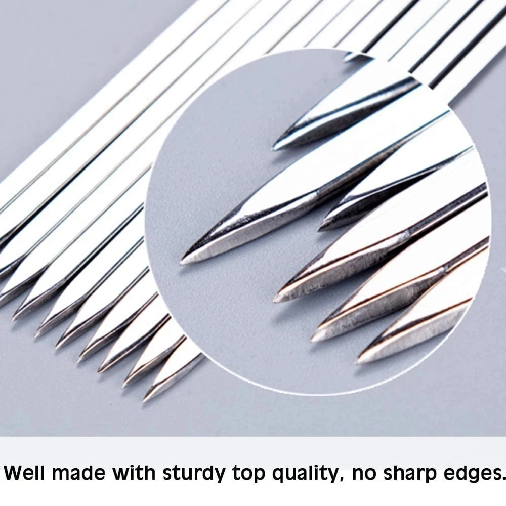 Custom Logo Skewers for Barbecue Reusable Grill Stainless Steel Skewers Shish Kebab BBQ Camping Flat Forks Gadgets Kitchen Accessories Tools