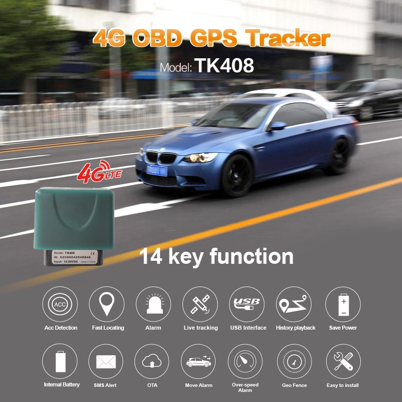 4G Plug&amp;Play fácil instalación Tracker GPS Localizador para Auto con conector OBD (TK408)