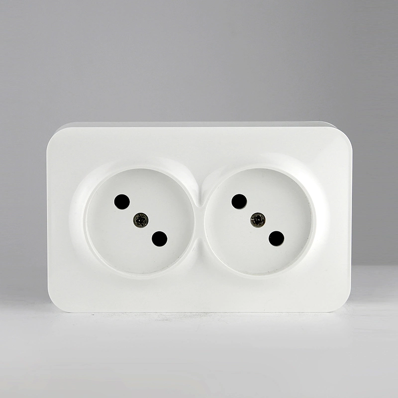 16A PC Material EU Standard 4 Pin Dual Outlet Plug Russian Electric Surface Mounted Electrical Home Use Plastic European Wall Socket