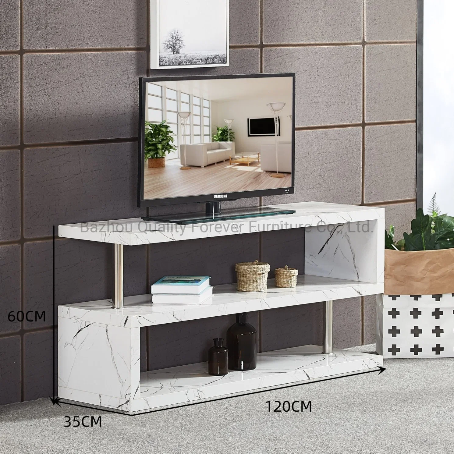 Wholesale/Supplier Modern Design Marble Paper MDF Home Furniture Stainless Steel TV Stand