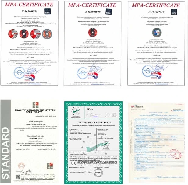 Certificado de MPa de alta qualidade de resina de abrasivos de metal/moagem de aço do Disco de Corte cortada de navegação