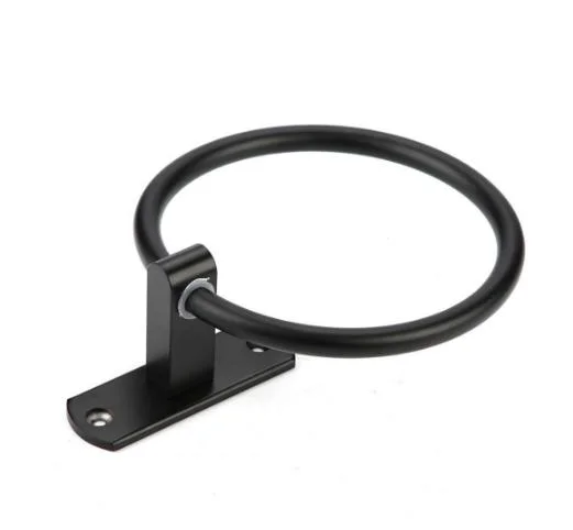 Towel Rack Black Aluminum Towel Ring Holder Bathroom Wall Ring Hook