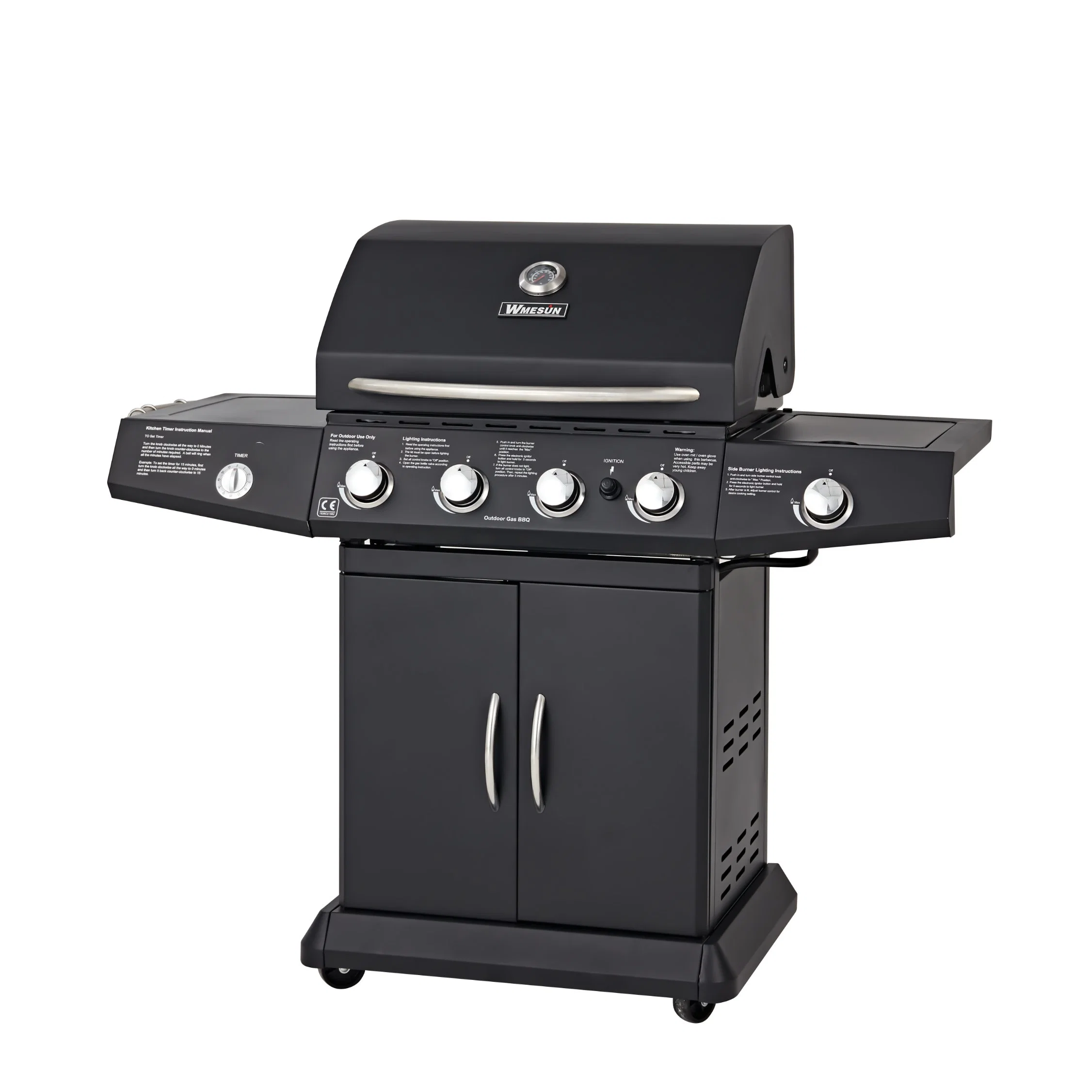 Black Gas BBQ Grill 4 Main Burner with Side Burner