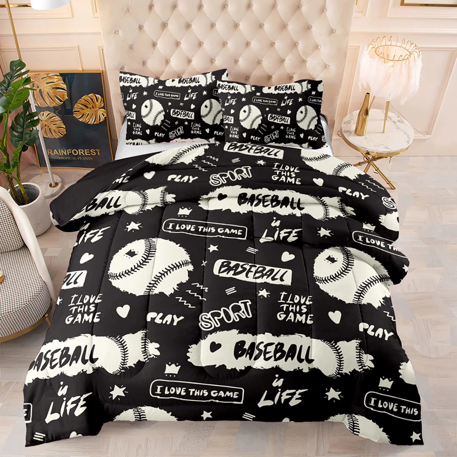 Awesome 3-Piece Black Baseball Bedding Set