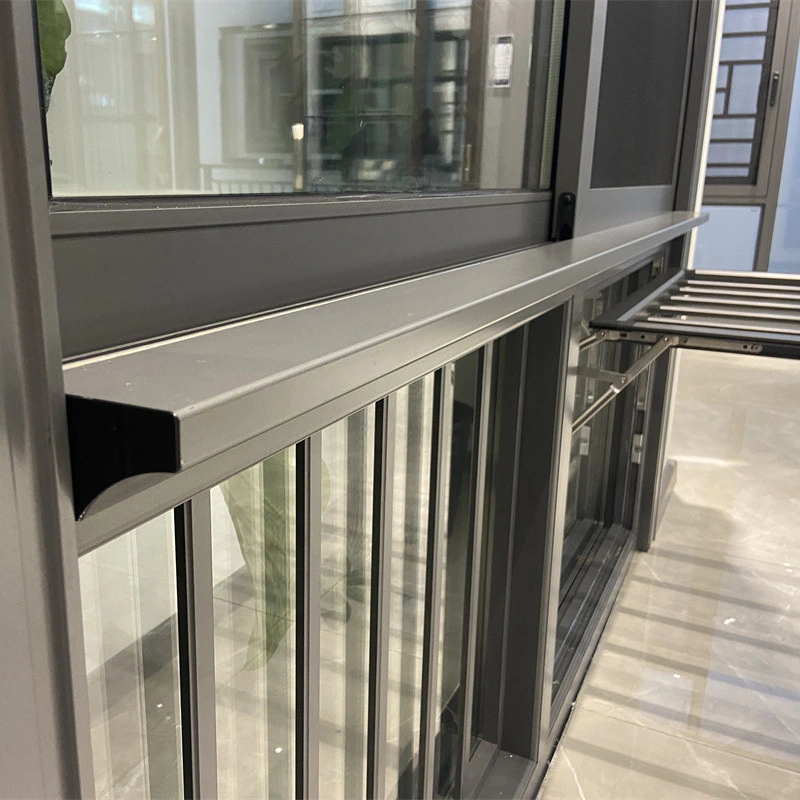 Stainless Mesh Aluminum Slide Windows Double Insulation Clear Glass 5mm+15A+5mm Laminated Glass 304# Mosquito Net 4 Panels Aluminium Sliding Window