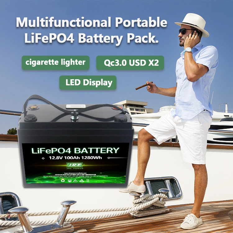 Jrepower Portable Multi-Functional Lithium 12V 100ah Deep Cycle Battery with Cigarette Lighter Power Port/USB/LCD Display