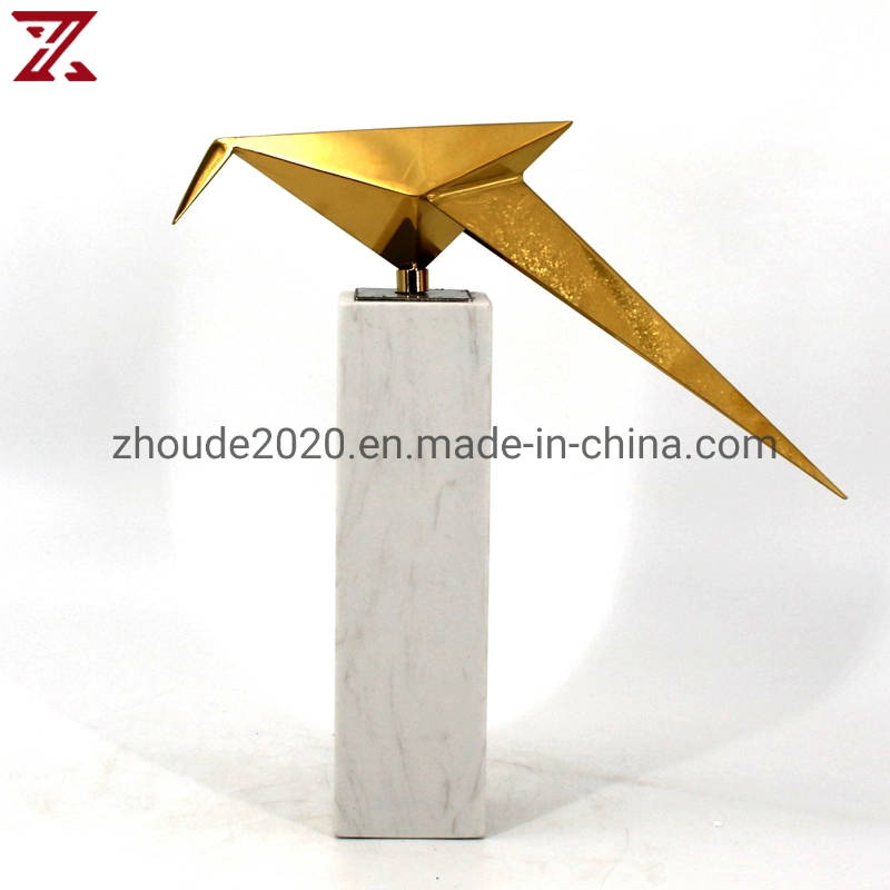 European Style Gold Bird Shape Figurine Natural Marble Base Luxury Modern Metal Pieces Home Decoration for Office