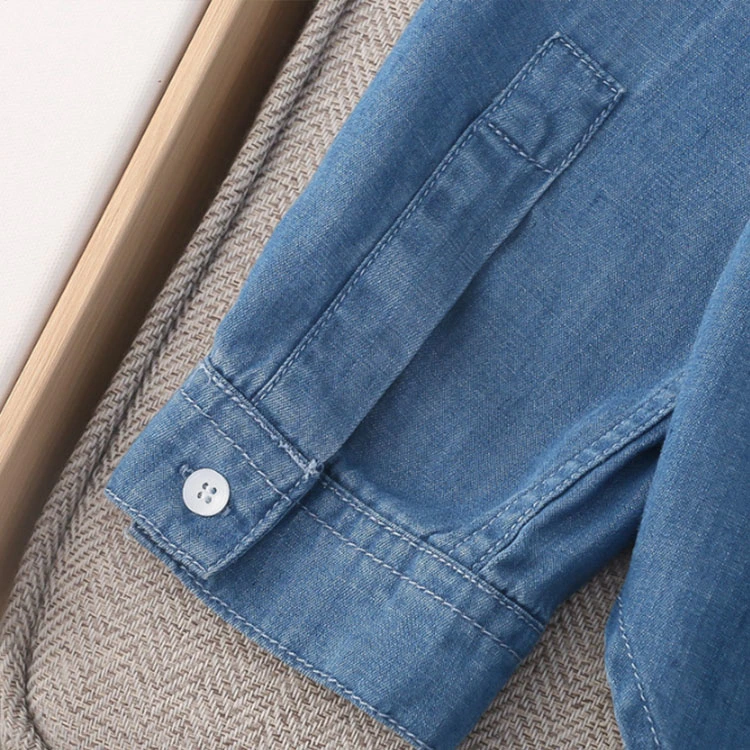 Les hommes denim chemises à manches longues fines 100% coton doux Double poches Slim légère élastique bleu Jeans Tops Cowboy Vêtements pour hommes