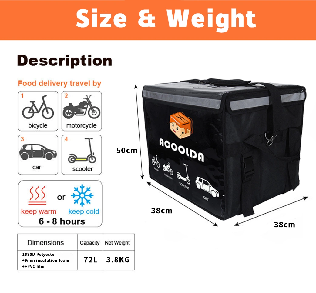 Caja de refrigerador con aislamiento de hielo multifuncional OEM con mango y copa Soporte Cajas de calienta-alimentos Motocicletas