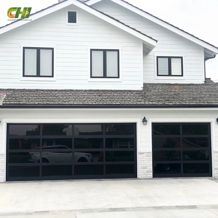 Promoción OEM Garage Door Negro vidrio sin marco Puertas de Garaje Puerta de garaje de cristal de 9X7 esmerilada de 18 x 8 PIES