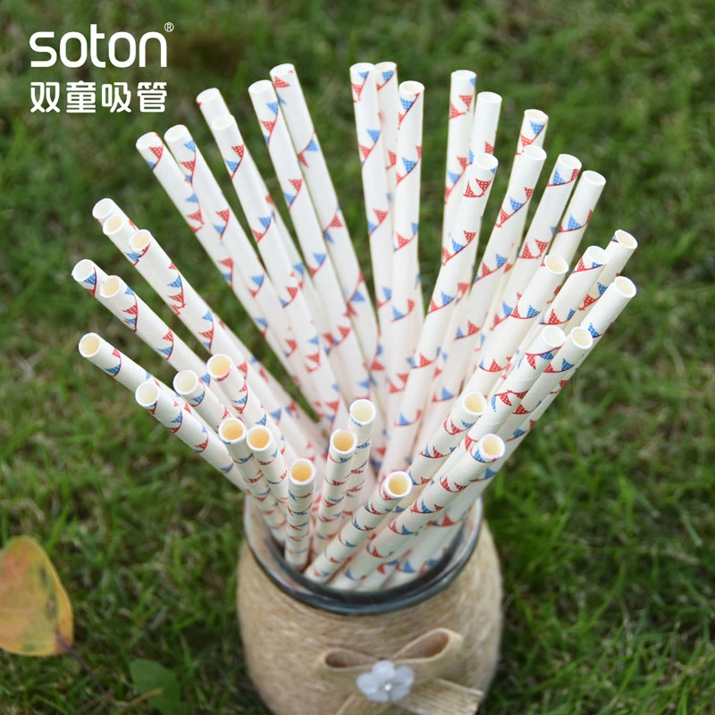 Party Decoration Disposable Biodegradable String Flags Straight Paper Drinking Straw